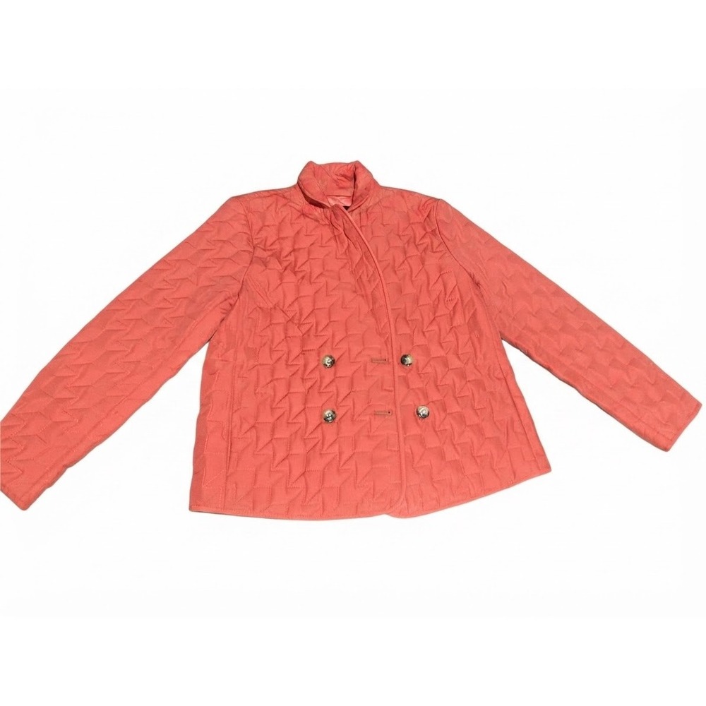 Talbots Quilted Jacket Women Small Petite Coral Excellent Zigzag Double Breasted